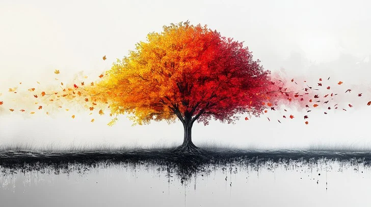 Warm gradient illustration representing seasonal balance and smooth transitions between autumn warmth and spring freshness